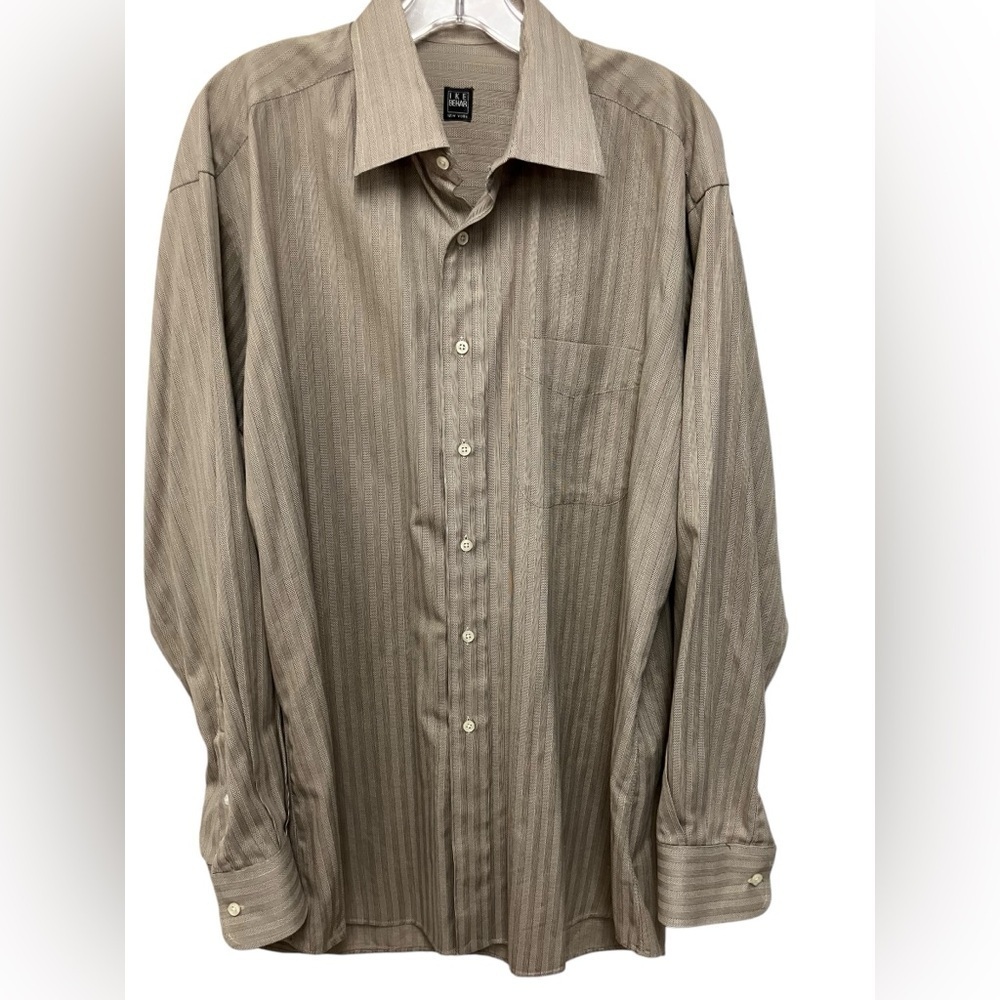 IKE Behar New York Dress Business Career Shirt Men’s Size 17/35 Tan Button‎ Up